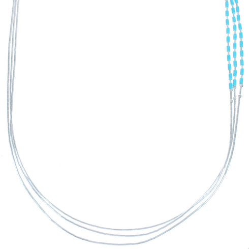 Turquoise Heishi Bead Liquid Sterling Silver 3-Strand Necklace KX120934