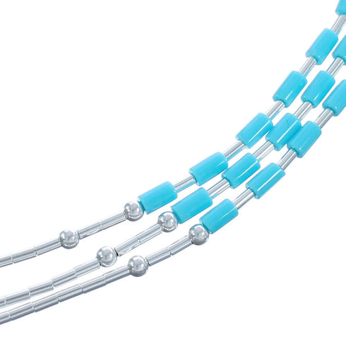 Turquoise Heishi Bead Liquid Sterling Silver 3-Strand Necklace KX120934