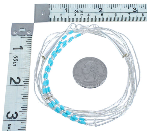 Turquoise Heishi Bead Liquid Sterling Silver 3-Strand Necklace KX120934