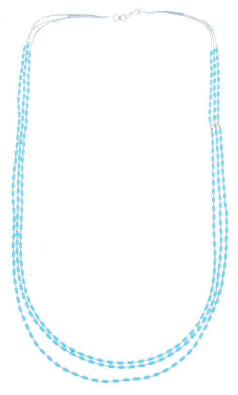 Turquoise Heishi Bead Liquid Silver 3-Strand Necklace KX120936