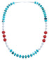 Turquoise and Coral Authentic Sterling Silver Bead Necklace KX120919