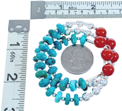 Turquoise and Coral Authentic Sterling Silver Bead Necklace KX120919
