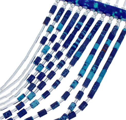 Hand Strung Liquid Sterling Silver Azurite Waterfall Necklace KX120906