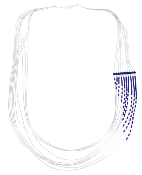 Hand Strung Liquid Sterling Silver Lapis Waterfall Necklace KX120907