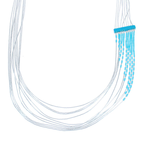 Hand Strung Blue Turquoise Liquid Silver Waterfall Necklace KX120910