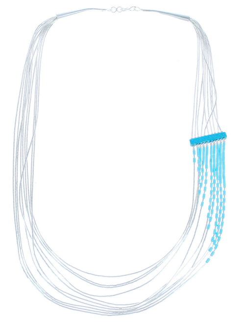 Hand Strung Blue Turquoise Liquid Silver Waterfall Necklace KX120910