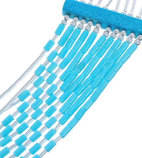 Hand Strung Blue Turquoise Liquid Silver Waterfall Necklace KX120910