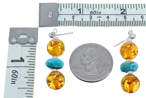 Southwest Amber and Turquoise Post Dangle Earrings KX121038