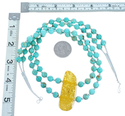 Southwest Turquoise and Amber Sterling Silver Bead Necklace KX121056