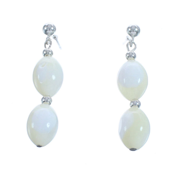 Sterling Silver Mother Of Pearl Bead Post Dangle Earrings KX121017