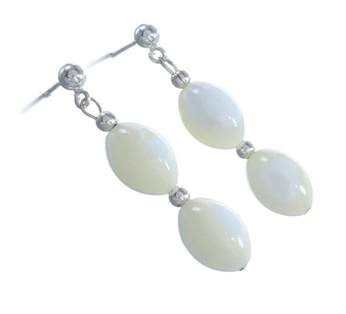 Sterling Silver Mother Of Pearl Bead Post Dangle Earrings KX121017