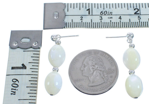 Sterling Silver Mother Of Pearl Bead Post Dangle Earrings KX121017