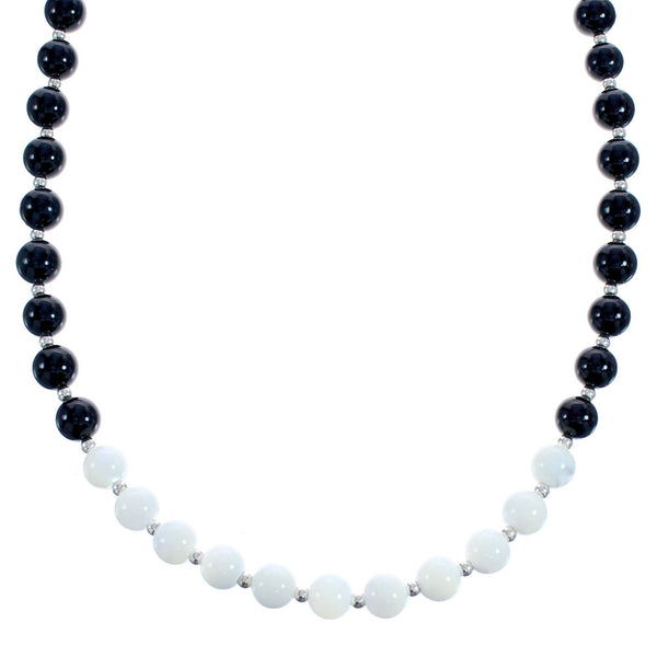 Onyx And Mother Of Pearl Bead Necklace KX121011