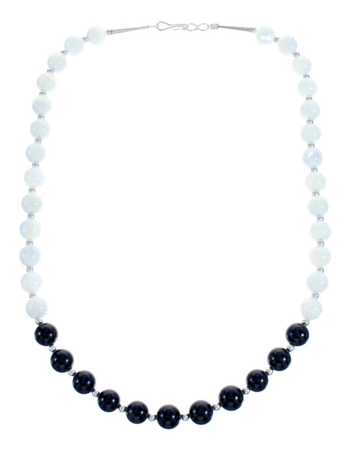 Onyx And Mother Of Pearl Sterling Silver Bead Necklace KX121012
