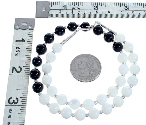 Onyx And Mother Of Pearl Sterling Silver Bead Necklace KX121012