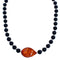 Sterling Silver Onyx and Amber Bead Necklace KX121129