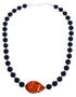 Sterling Silver Onyx and Amber Bead Necklace KX121129