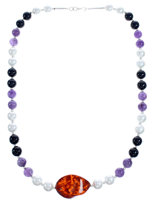 Sterling Silver Multicolor Bead Necklace KX121131