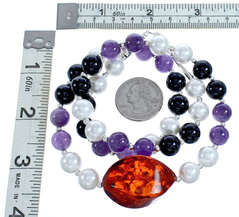 Sterling Silver Multicolor Bead Necklace KX121131