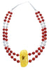Sterling Silver Coral and Amber Bead Necklace KX121135
