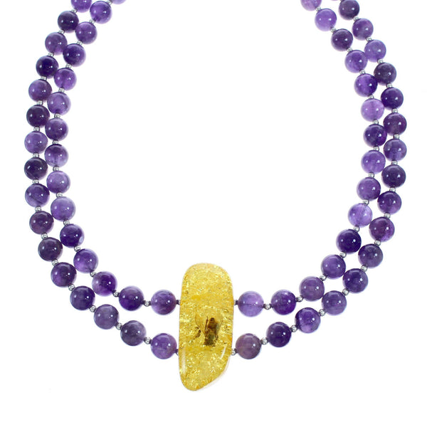 Amethyst and Amber Bead Necklace KX121134