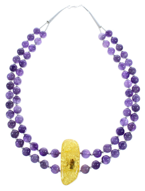 Amethyst and Amber Bead Necklace KX121134