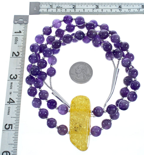 Amethyst and Amber Bead Necklace KX121134
