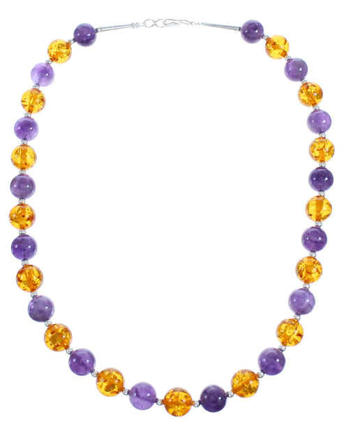 Southwest Amber and Amethyst Bead Necklace KX121137