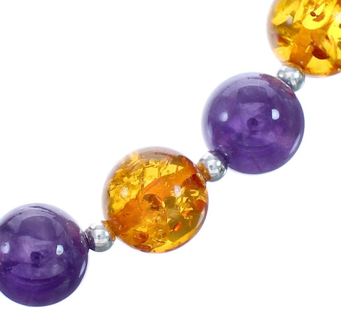 Southwest Amber and Amethyst Bead Necklace KX121137