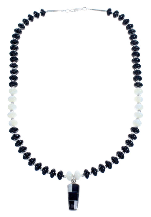 Sterling Silver Onyx and Mother Of Pearl Necklace with Pendant KX121144