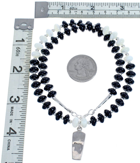 Sterling Silver Onyx and Mother Of Pearl Necklace with Pendant KX121144