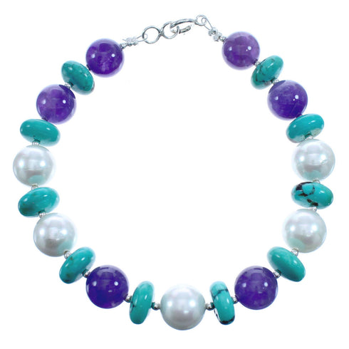 Southwest Sterling Silver Multicolor Bead Bracelet KX121123