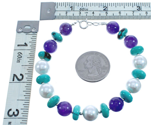 Southwest Sterling Silver Multicolor Bead Bracelet KX121123