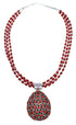 Sterling Silver Navajo Coral Pedant Bead Necklace KX121138