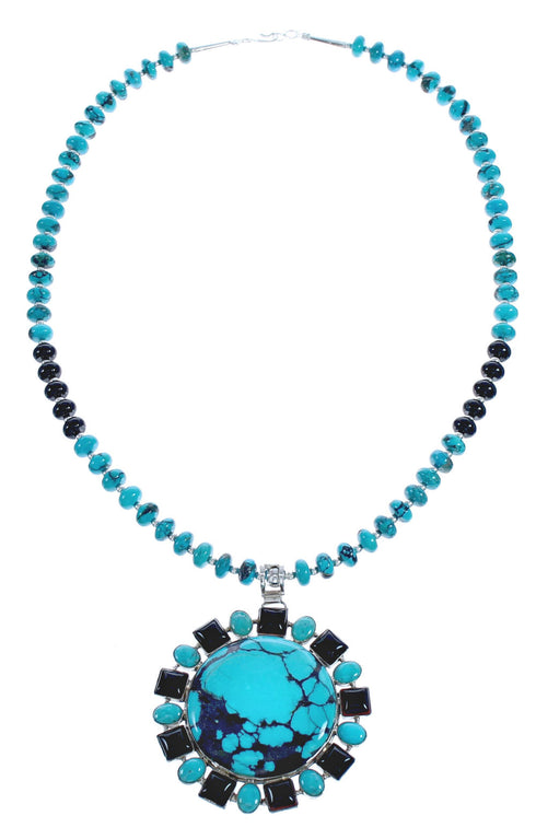 Turquoise Onyx Bead Necklace with Pendant KX121140