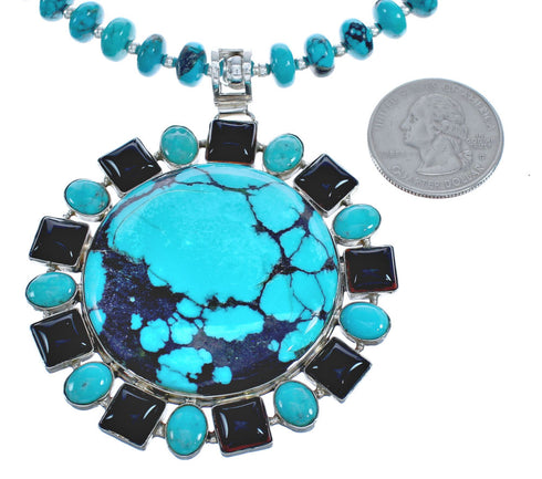 Turquoise Onyx Bead Necklace with Pendant KX121140