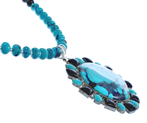 Turquoise Onyx Bead Necklace with Pendant KX121140
