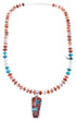 Navajo Red Oyster Shell Multicolor Bead Necklace with Inlay Pendant KX121139