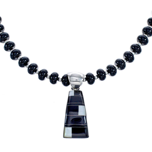 Onyx and Mother Of Pearl Sterling Silver Necklace Set KX121145