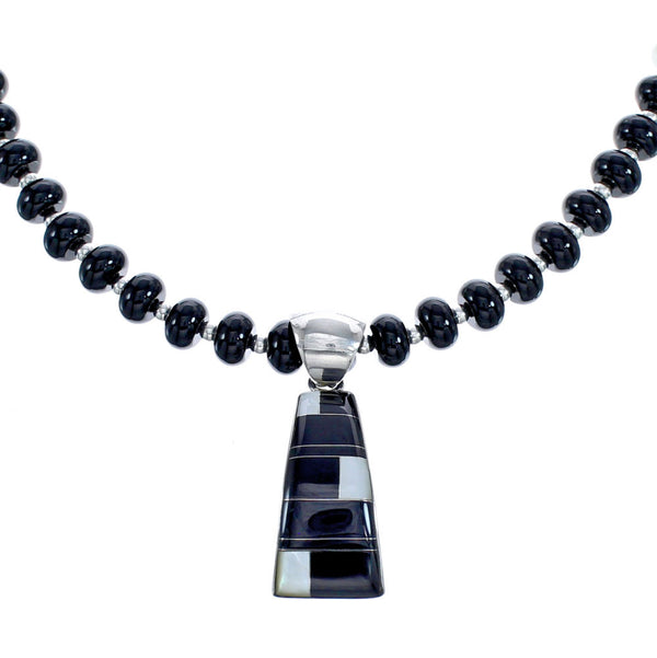 Onyx and Mother Of Pearl Sterling Silver Necklace Set KX121145