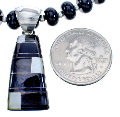 Onyx and Mother Of Pearl Sterling Silver Necklace Set KX121145