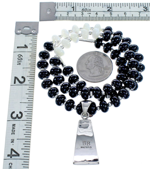 Onyx and Mother Of Pearl Sterling Silver Necklace Set KX121145