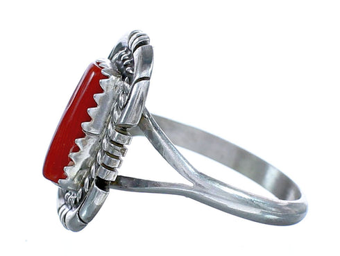 Coral Genuine Sterling Silver Navajo Ring Size 6-3/4 RX113325