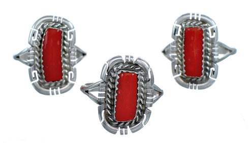 Coral Genuine Sterling Silver Navajo Ring Size 6-3/4 RX113325