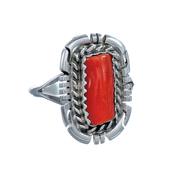 Navajo Coral Genuine Sterling Silver Ring Size 5-3/4 RX113318