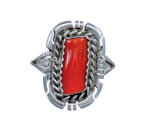 Navajo Coral Genuine Sterling Silver Ring Size 5-3/4 RX113318