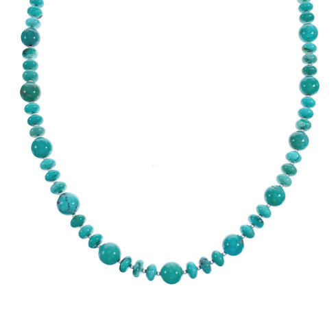 Southwest Turquoise Sterling Silver Bead Necklace KX121154