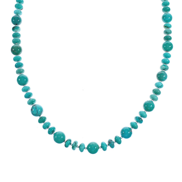Southwest Turquoise Sterling Silver Bead Necklace KX121154
