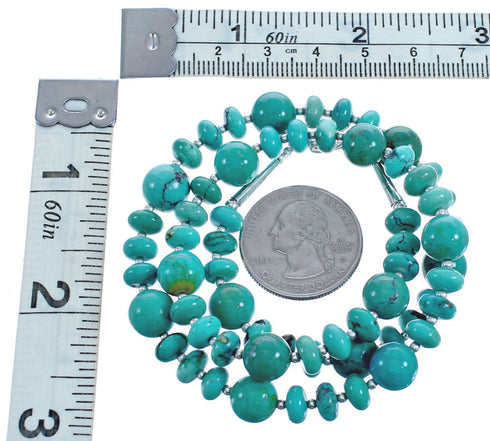 Southwest Turquoise Sterling Silver Bead Necklace KX121154