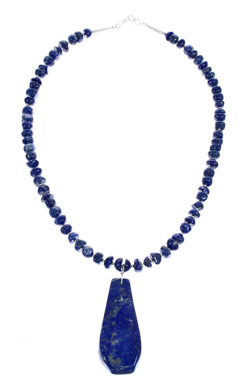 Sterling Silver Lapis Bead Necklace and Pendant KX121156